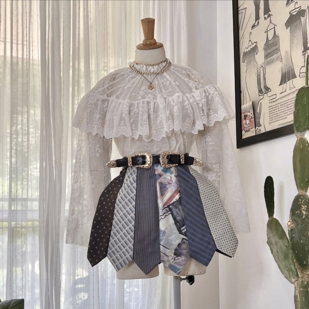 Upcycled Vintage Tie Skirt - Picture 3 of 3